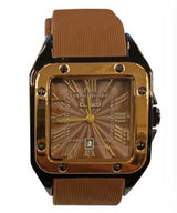 Clasico Ladies Square Dial Watch with Date, Water Resistant – Brown Rubber Strap