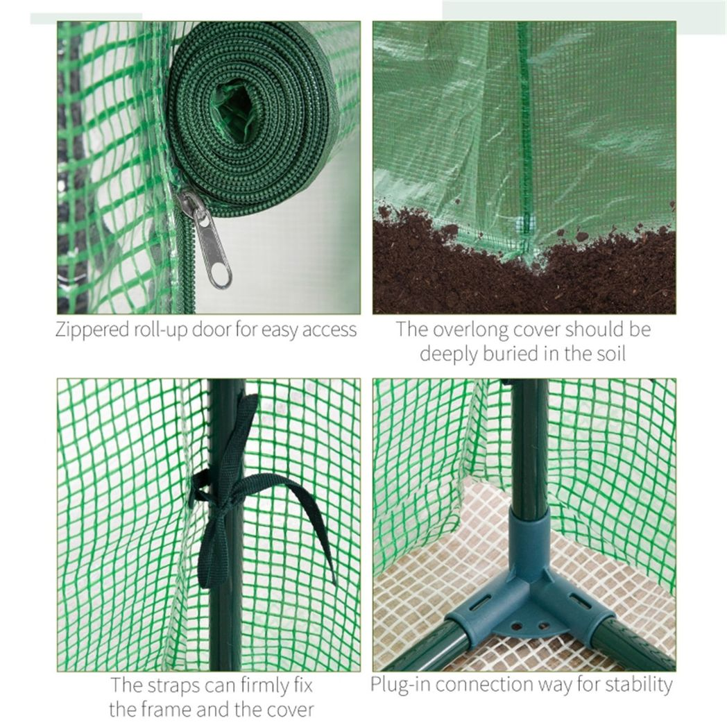 Mini Walk-in Greenhouse with Steel Frame, PE Cover & Zipped Roll-up Door – Tall Narrow Plant Shelter, Green