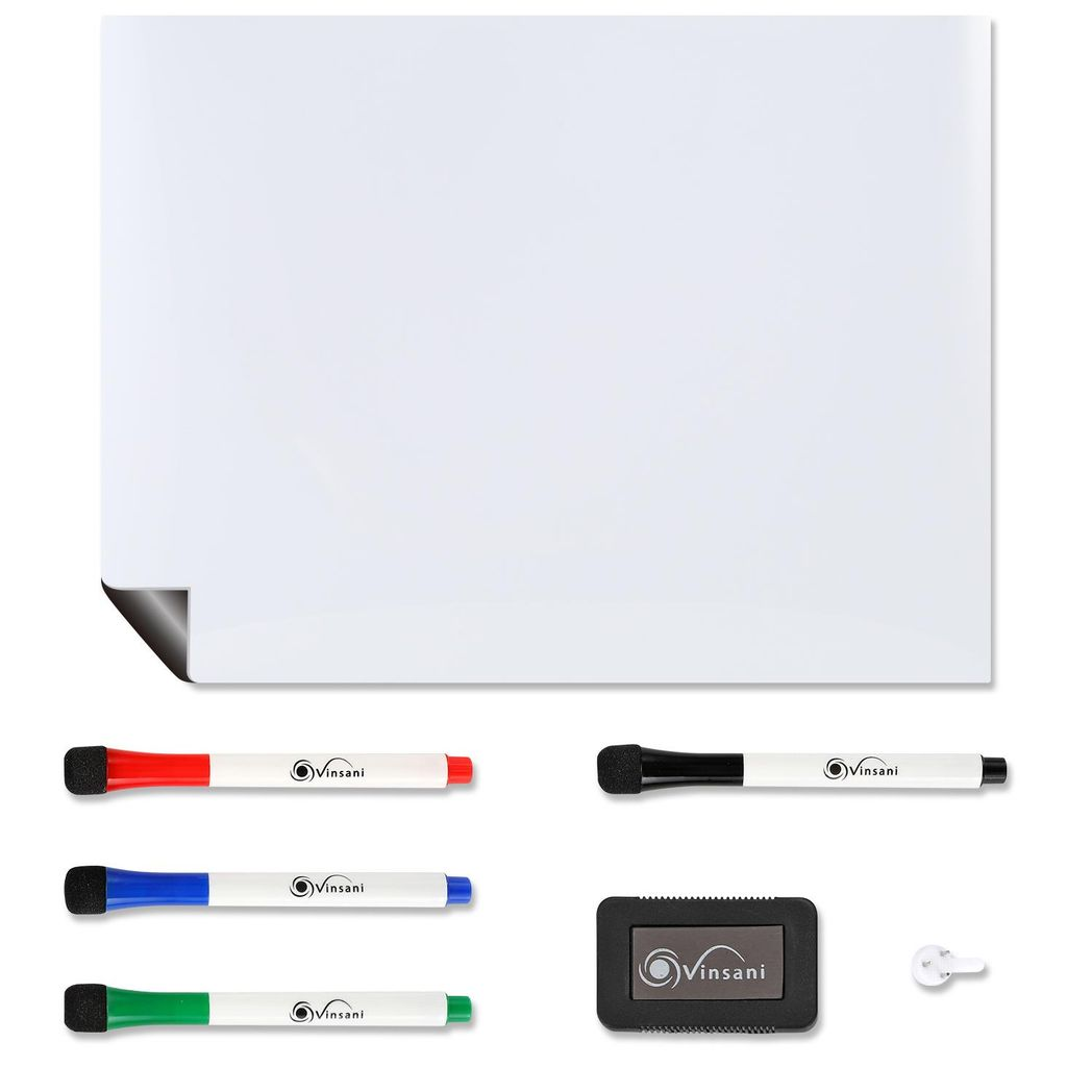 Vinsani 45 x 60cm Magnetic Whiteboard with 4 Markers and Eraser – Gloss Planner & Organiser for Home or Office