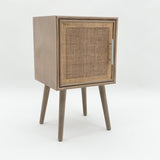 AcaciaHome Dark Brown Rattan Bedside Cabinet – 71cm Bedroom Table with Cane Door and Metallic Handle