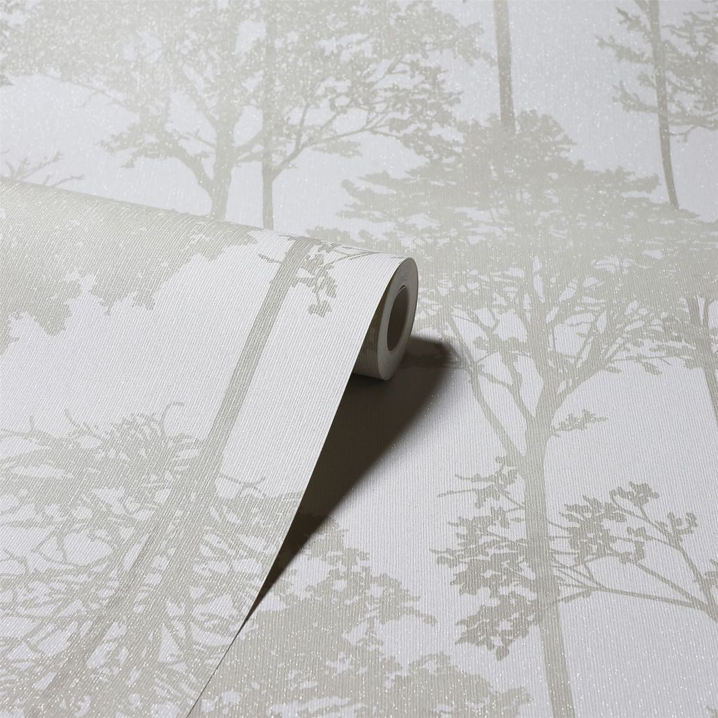 Arthouse Stardust Tree Glitter Vinyl Wallpaper – Gold Tree Silhouettes, Hardwearing Textured Design, Neutral