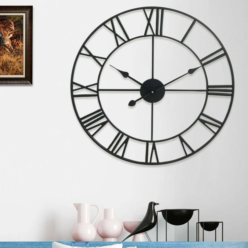 78cm Large Roman Numeral Metal Wall Clock – Oversized Open Design, Battery Operated