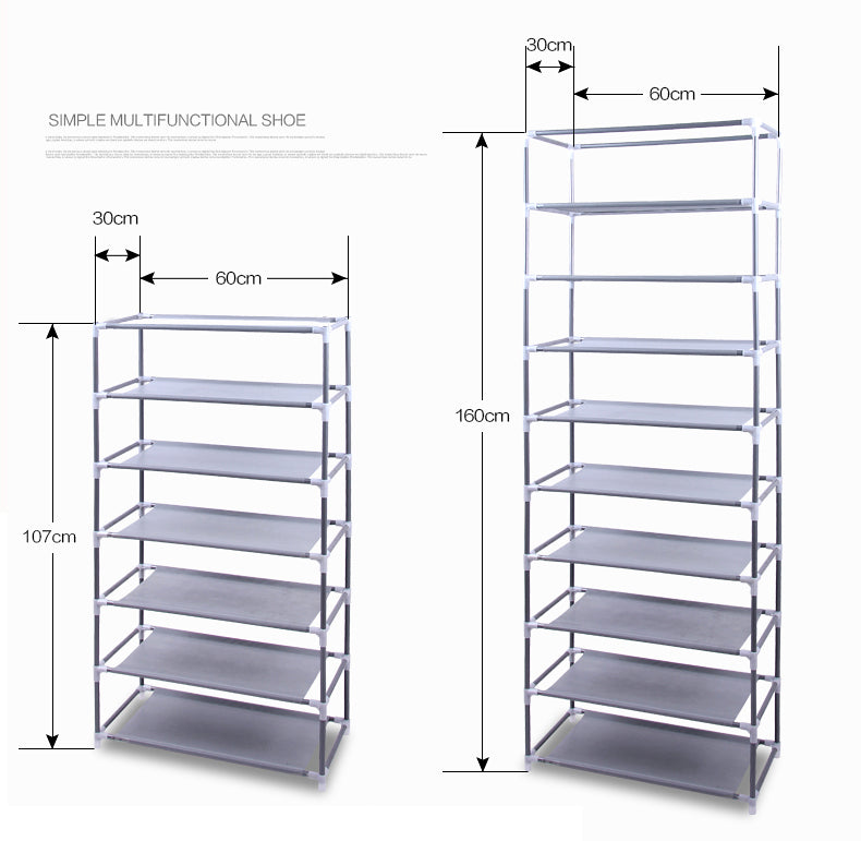 Space-Saving Fabric Shoe Rack, 10 Layers with 9 Compartments, 58 x 29 x 160cm, Grey