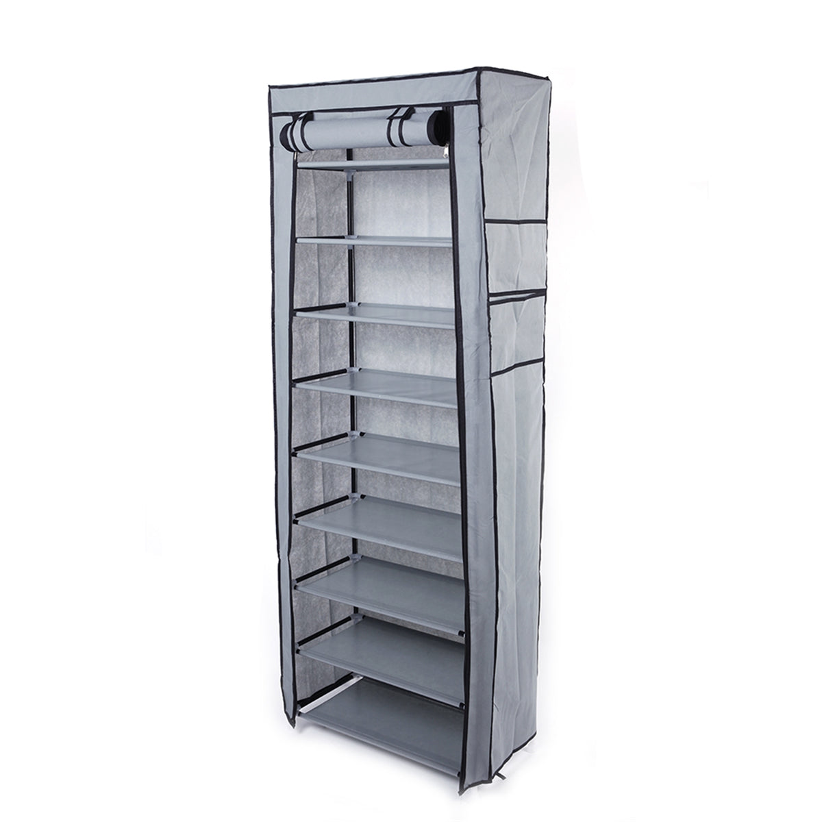 Space-Saving Fabric Shoe Rack, 10 Layers with 9 Compartments, 58 x 29 x 160cm, Grey