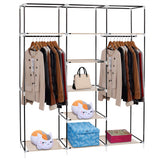 Portable Clothes Closet Wardrobe with 9 Shelves & Double Hanging Rod, 69" Fabric Organiser – Beige