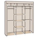 Portable Clothes Closet Wardrobe with 9 Shelves & Double Hanging Rod, 69" Fabric Organiser – Beige