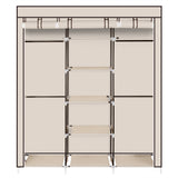 Portable Clothes Closet Wardrobe with 9 Shelves & Double Hanging Rod, 69" Fabric Organiser – Beige