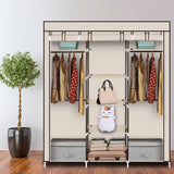 Portable Clothes Closet Wardrobe with 9 Shelves & Double Hanging Rod, 69" Fabric Organiser – Beige