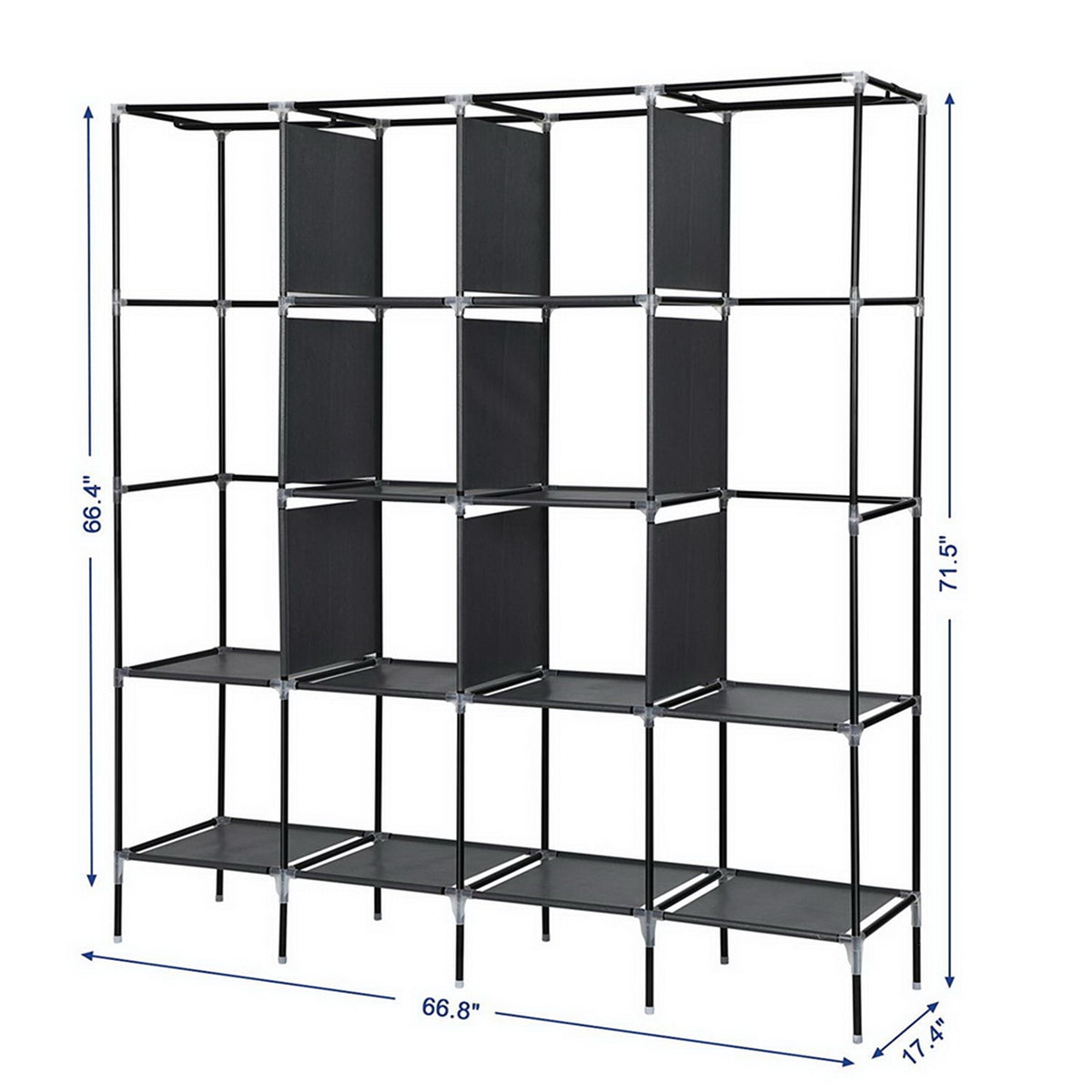 Portable Clothes Closet Wardrobe with 12 Shelves, 4 Side Pockets & Hanging Rod, 67" Storage Rack – Grey