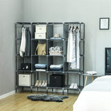Portable Clothes Closet Wardrobe with 12 Shelves, 4 Side Pockets & Hanging Rod, 67" Storage Rack – Grey