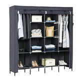 Portable Clothes Closet Wardrobe with 12 Shelves, 4 Side Pockets & Hanging Rod, 67" Storage Rack – Grey