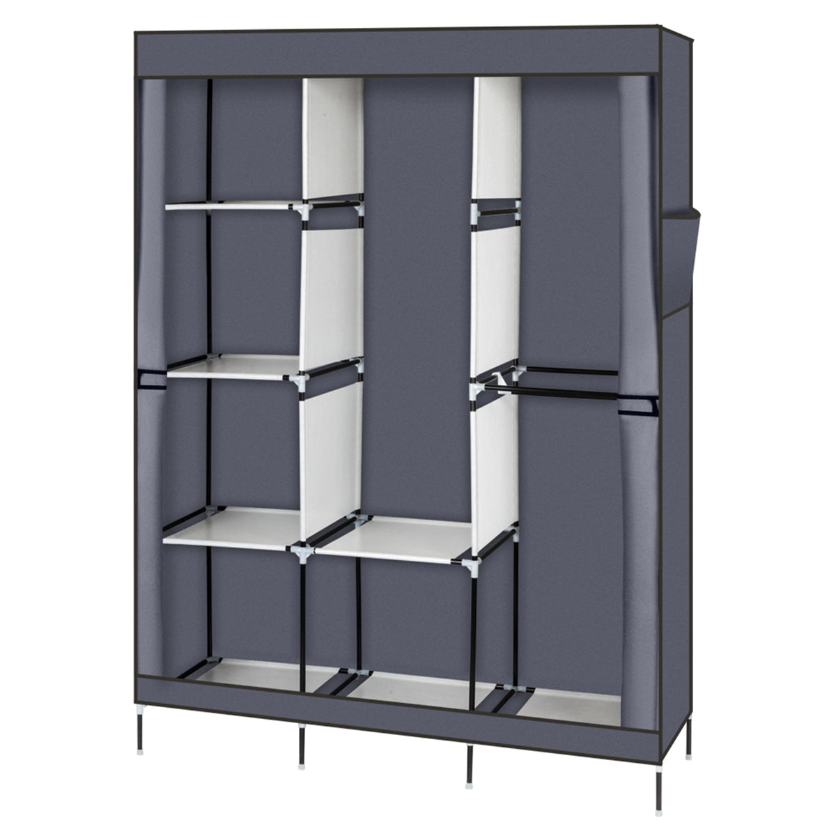 Portable Clothes Closet Wardrobe with 8 Shelves & Hanging Rod, 71" Fabric Storage Organiser – Grey