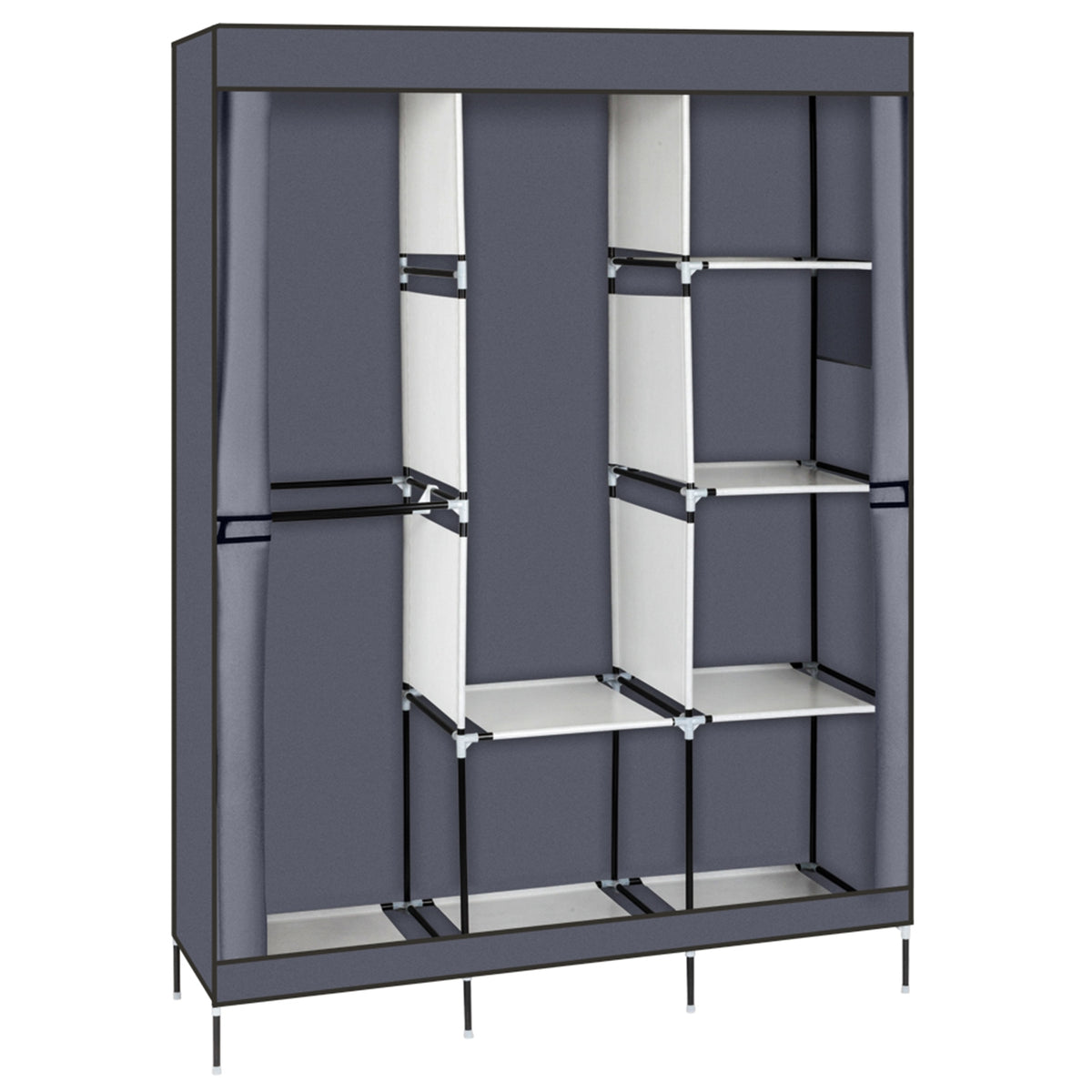 Portable Clothes Closet Wardrobe with 8 Shelves & Hanging Rod, 71" Fabric Storage Organiser – Grey