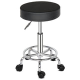 Round Rotating Bar Stool with Five Casters, PU Leather Seat & Chrome-Plated Base – 360° Swivel, Black