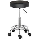 Round Rotating Bar Stool with Five Casters, PU Leather Seat & Chrome-Plated Base – 360° Swivel, Black