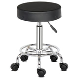 Round Rotating Bar Stool with Five Casters, PU Leather Seat & Chrome-Plated Base – 360° Swivel, Black