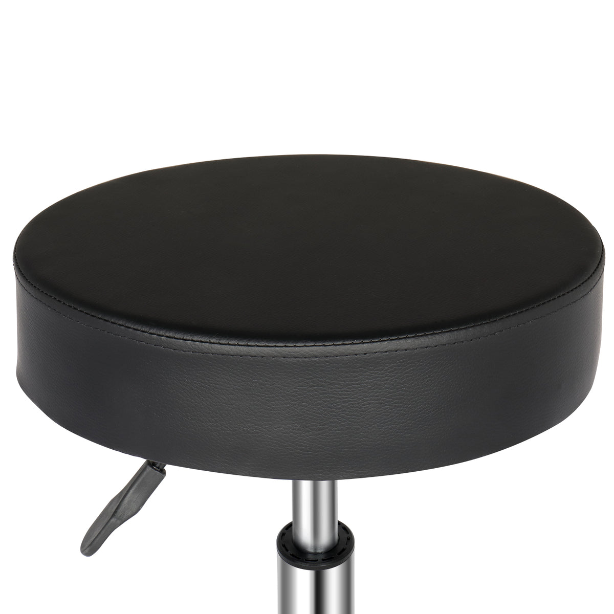 Round Rotating Bar Stool with Five Casters, PU Leather Seat & Chrome-Plated Base – 360° Swivel, Black