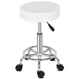 Round Rotating Bar Stool with Five Casters, PU Leather Seat & Chrome-Plated Base – 360° Swivel, White