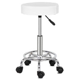 Round Rotating Bar Stool with Five Casters, PU Leather Seat & Chrome-Plated Base – 360° Swivel, White