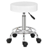 Round Rotating Bar Stool with Five Casters, PU Leather Seat & Chrome-Plated Base – 360° Swivel, White