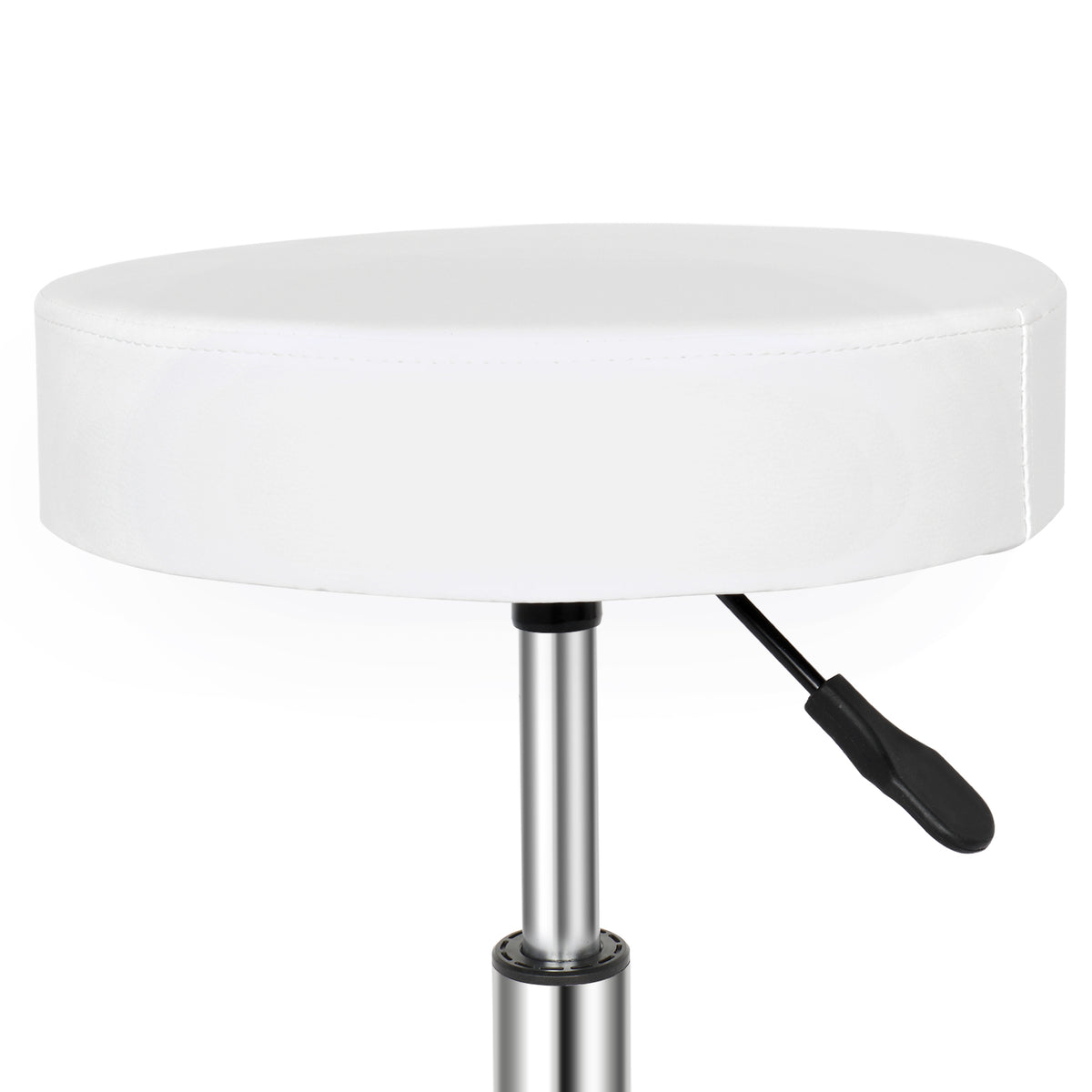 Round Rotating Bar Stool with Five Casters, PU Leather Seat & Chrome-Plated Base – 360° Swivel, White