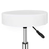 Round Rotating Bar Stool with Five Casters, PU Leather Seat & Chrome-Plated Base – 360° Swivel, White