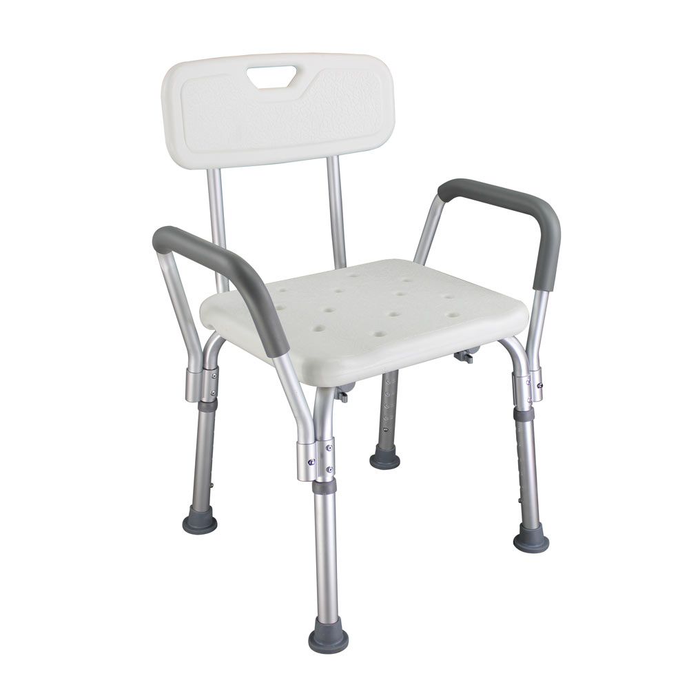 Aluminium Alloy Bath Chair with Back and Handle, 6 Height Levels, 205kg Capacity – Shower Safety Seat, White