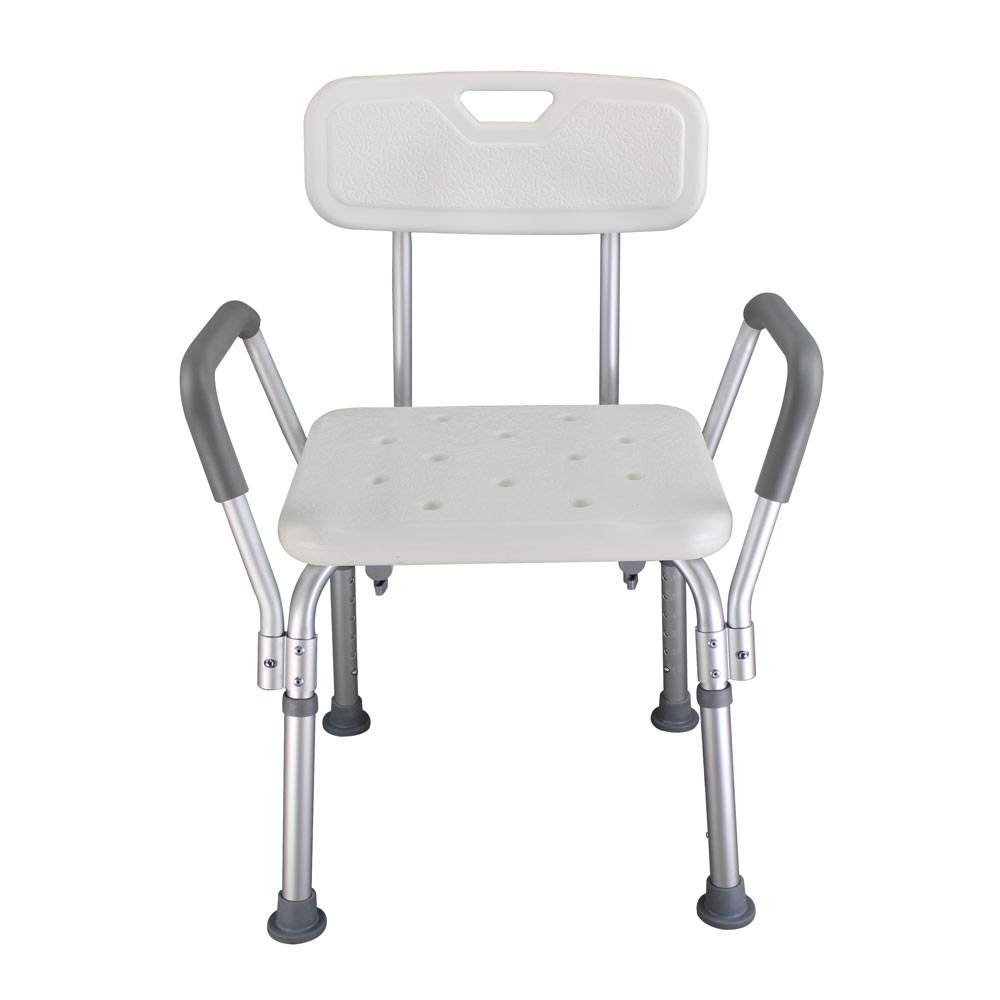 Aluminium Alloy Bath Chair with Back and Handle, 6 Height Levels, 205kg Capacity – Shower Safety Seat, White