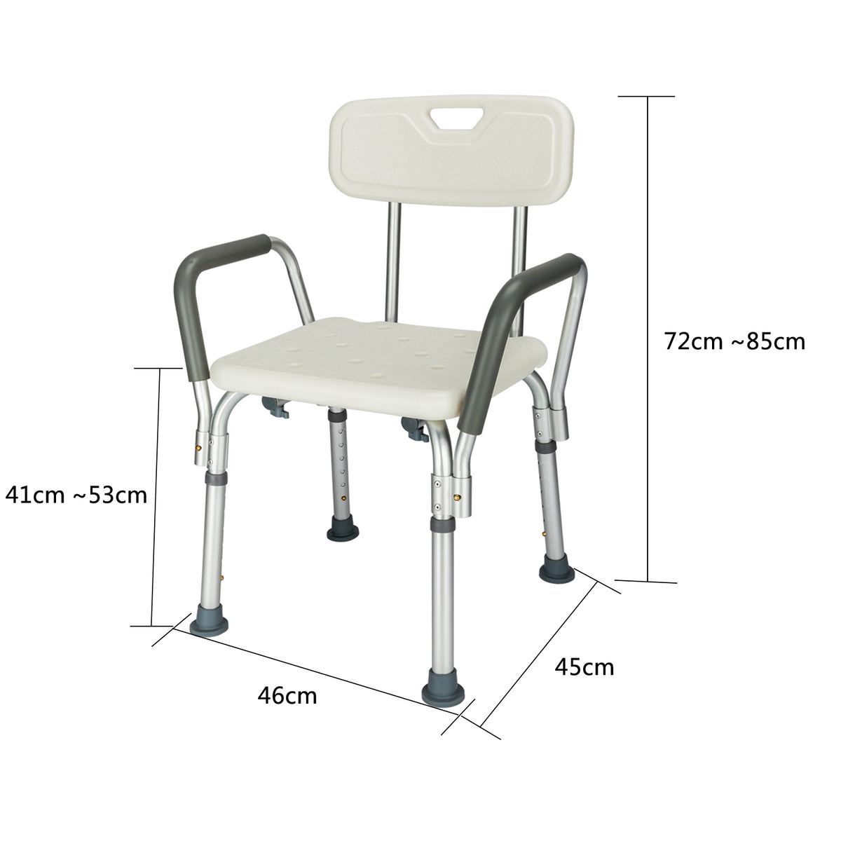 Aluminium Alloy Bath Chair with Back and Handle, 6 Height Levels, 205kg Capacity – Shower Safety Seat, White