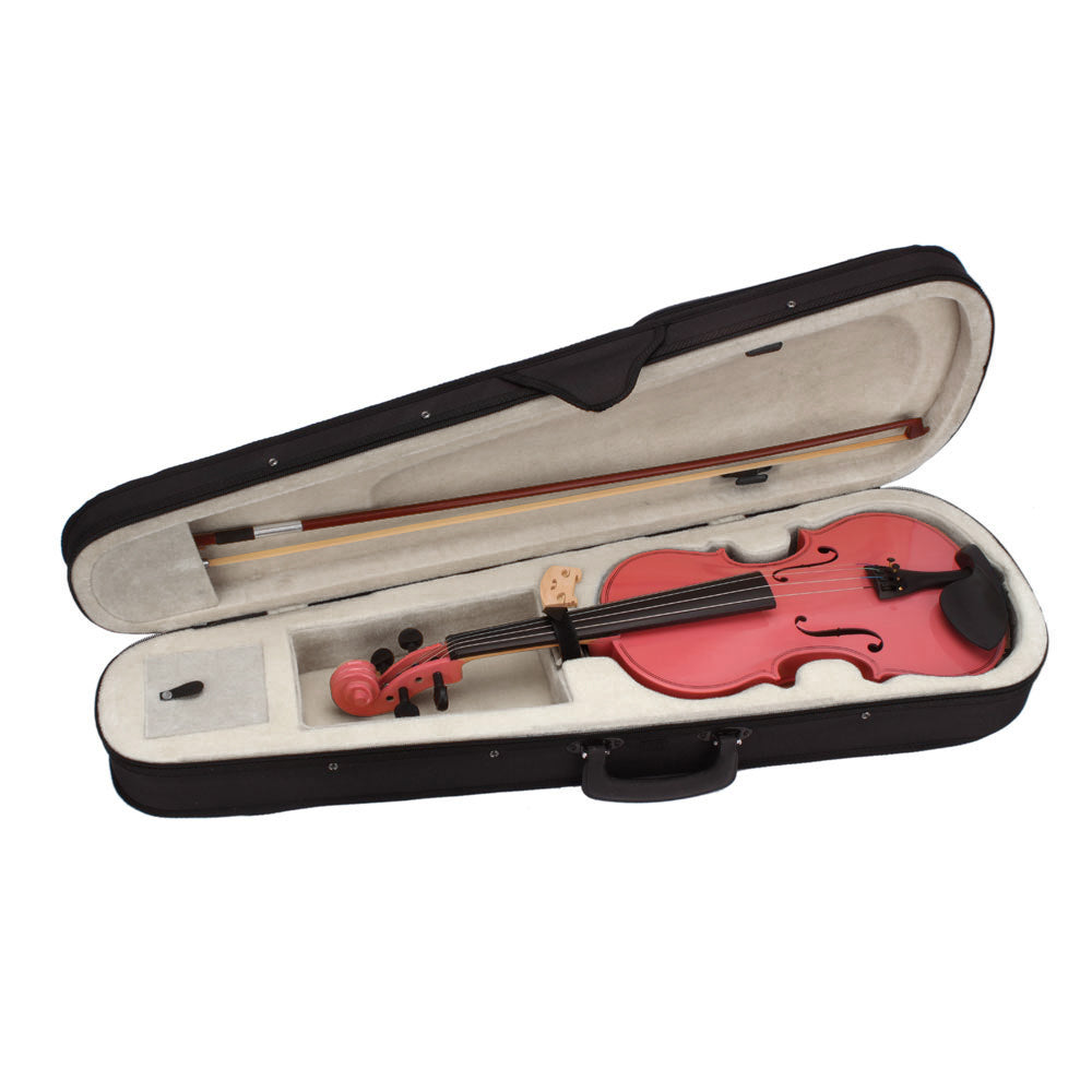 4/4 Size Acoustic Violin Set with Case, Bow & Rosin – Basswood Beginner Violin Outfit for Adults, Pink