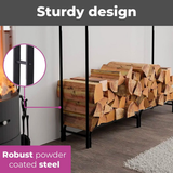 Neo 240cm Outdoor Metal Log Holder Storage Rack with Waterproof Cover – Firewood Store, Black
