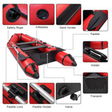 10ft Inflatable Assault Boat with Foot Pump, Paddles & Repair Kit – 2-Chamber PVC Dinghy, Red and Black