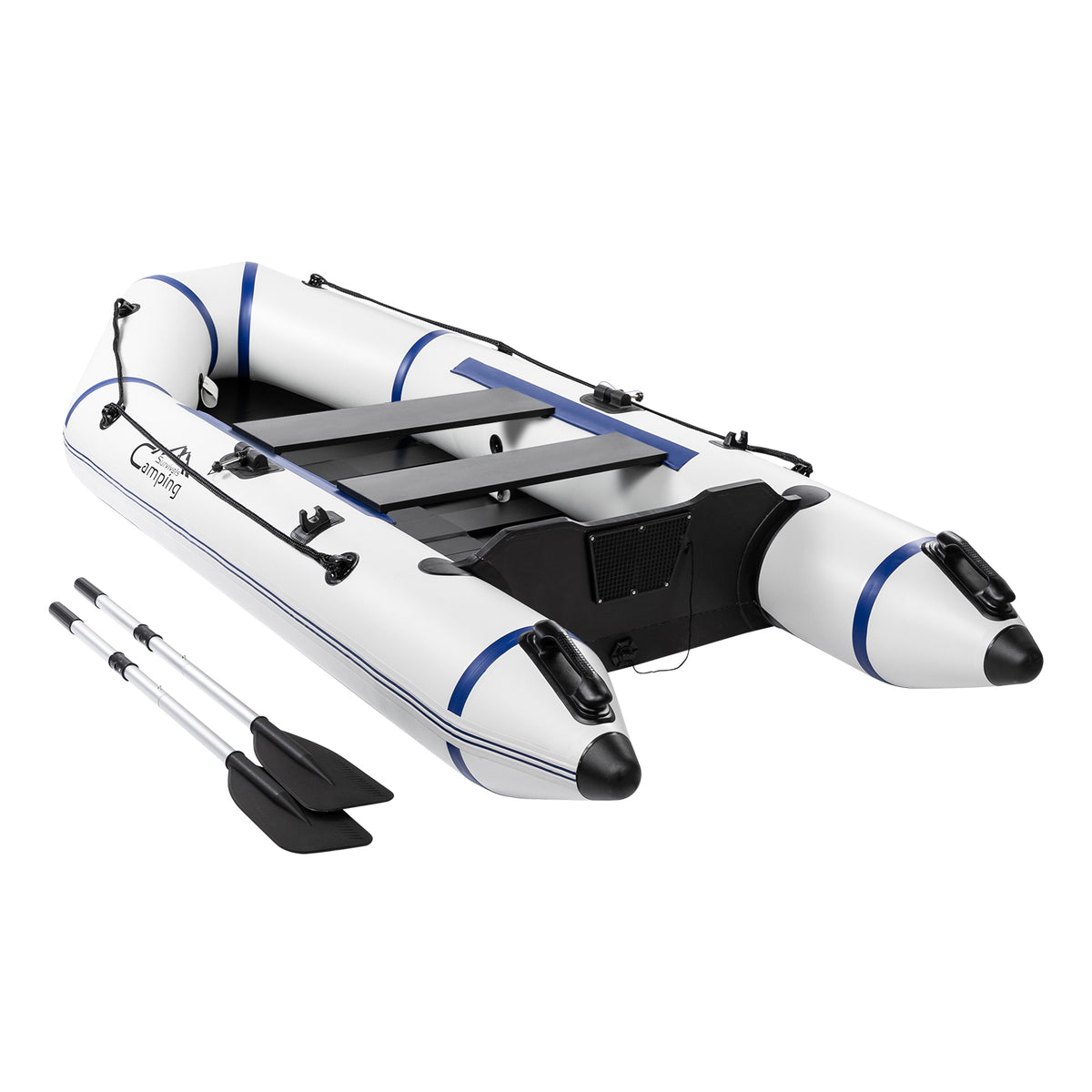 10ft Inflatable Dinghy Boat with Hard Deck & Paddle Locks, 330kg Capacity – PVC Fishing Boat, Grey & White