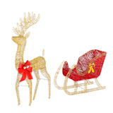Light-Up Golden Reindeer and Red Sleigh Christmas Decoration – 120cm, 210 Lights, Garden Display
