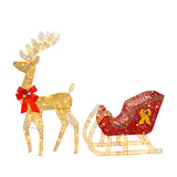 Light-Up Golden Reindeer and Red Sleigh Christmas Decoration – 120cm, 210 Lights, Garden Display