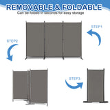 6FT Trifold Folding Room Divider Privacy Screen with Carbon Steel Frame – Polyester Fabric Partition, Grey