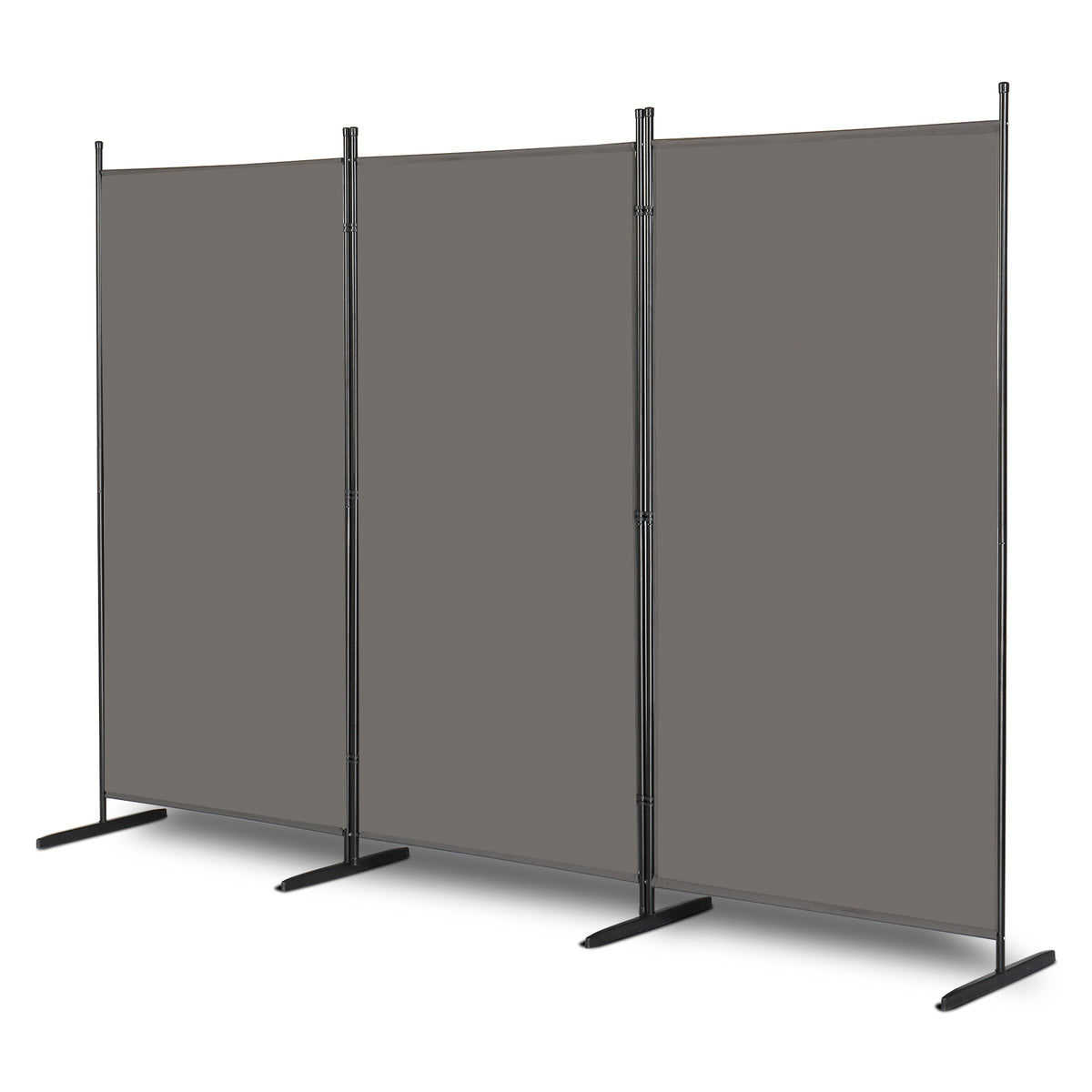 6FT Trifold Folding Room Divider Privacy Screen with Carbon Steel Frame – Polyester Fabric Partition, Grey