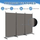 6FT Trifold Folding Room Divider Privacy Screen with Carbon Steel Frame – Polyester Fabric Partition, Grey