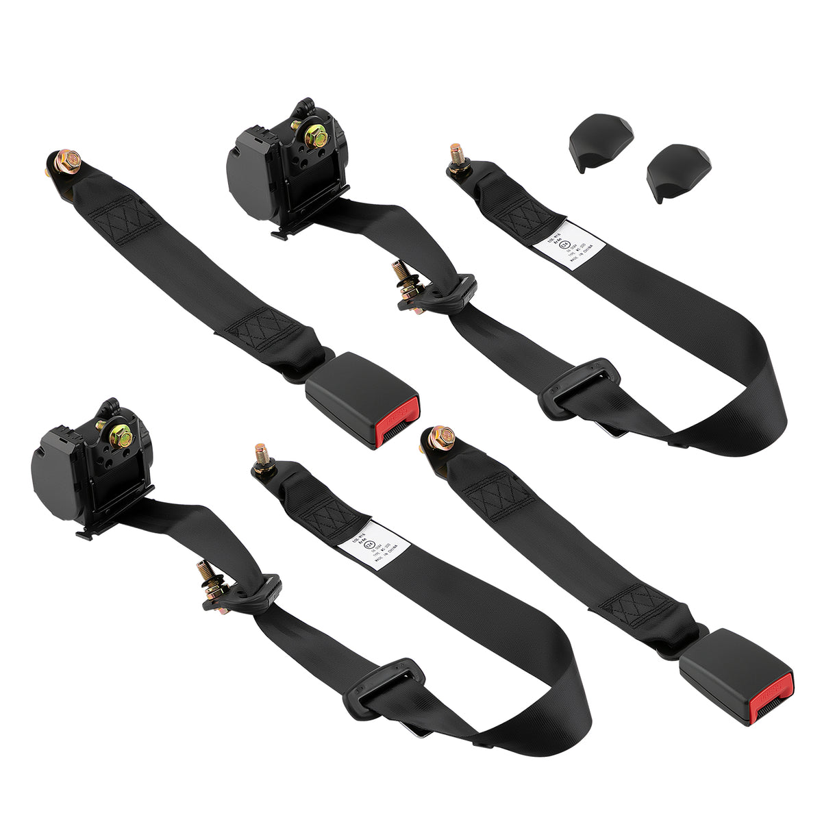 Universal 3-Point Retractable Seat Belts, Pair with Adjustable Straps – Cars, Vans & Campers, Black