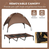 Elevated Dog Cot Bed with Canopy for XXL Dogs – Breathable Fabric, Steel Frame and Travel Bag, Coffee