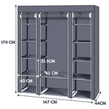 Fabric Canvas Wardrobe with Hanging Rail & Shelving – Bedroom Clothes Storage with Dust Cover