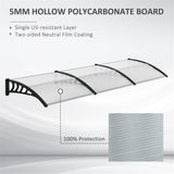 Door Canopy with Curved Polycarbonate Panels & Aluminium Frame, 303 x 96cm – Door & Window Awning, Black/Clear