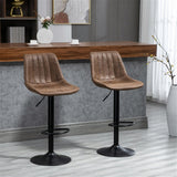 Set of 2 Bar Stools with High Back Tub Seats, Footrest & Round Base – Microfibre Kitchen Stools, Brown