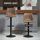 Set of 2 Bar Stools with High Back Tub Seats, Footrest & Round Base – Microfibre Kitchen Stools, Brown