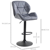 Set of 2 Velvet-Touch Swivel Bar Stools with Diamond Stitching – Adjustable Height Kitchen Stools, Grey