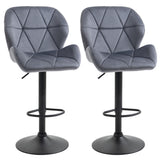 Set of 2 Velvet-Touch Swivel Bar Stools with Diamond Stitching – Adjustable Height Kitchen Stools, Grey