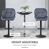 Set of 2 Velvet-Touch Swivel Bar Stools with Diamond Stitching – Adjustable Height Kitchen Stools, Grey