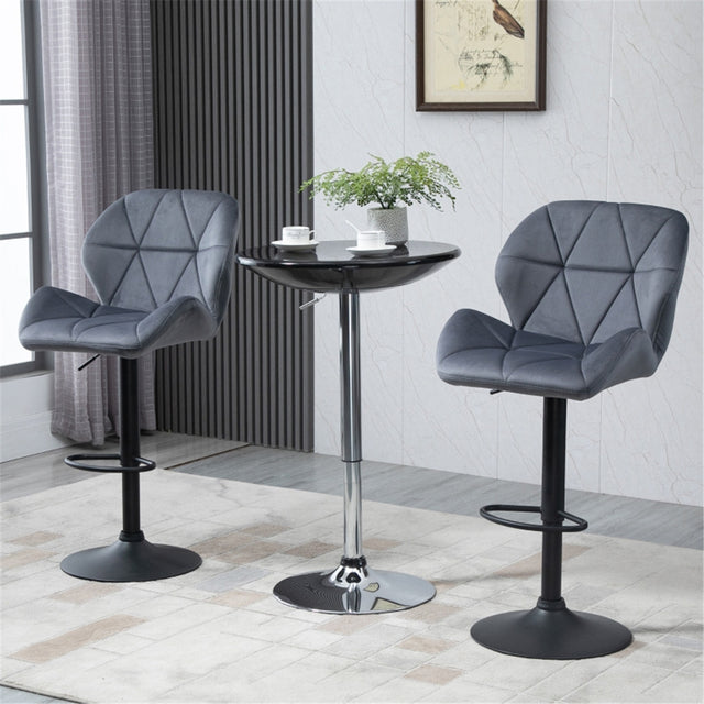 Set of 2 grey velvet bar stools