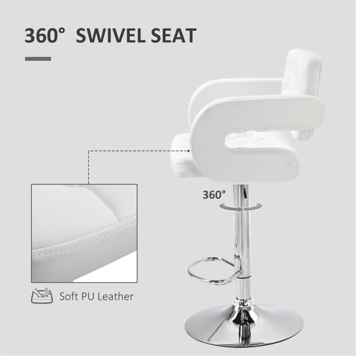 Adjustable Swivel Bar Stool with Gas-Lift Height Control & Footrest – Padded Counter and Kitchen Chair