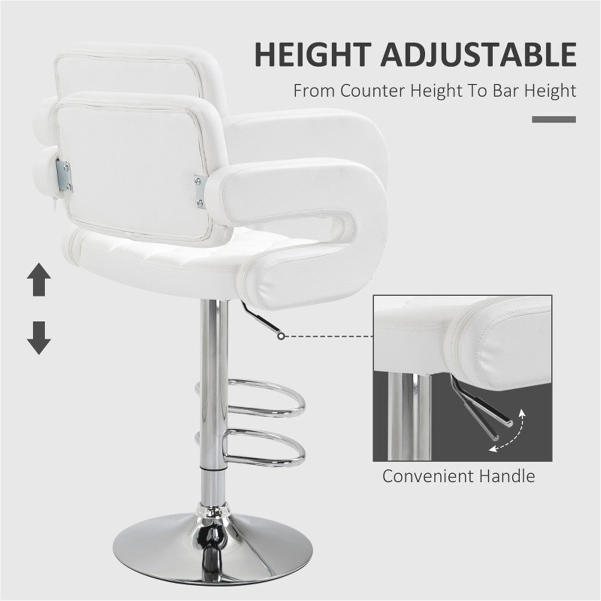 Adjustable Swivel Bar Stool with Gas-Lift Height Control & Footrest – Padded Counter and Kitchen Chair